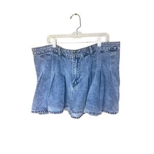 SHEIN Curve Blue Pleated Denim Mini Skirt Skater High Waisted 3XL Plus Size